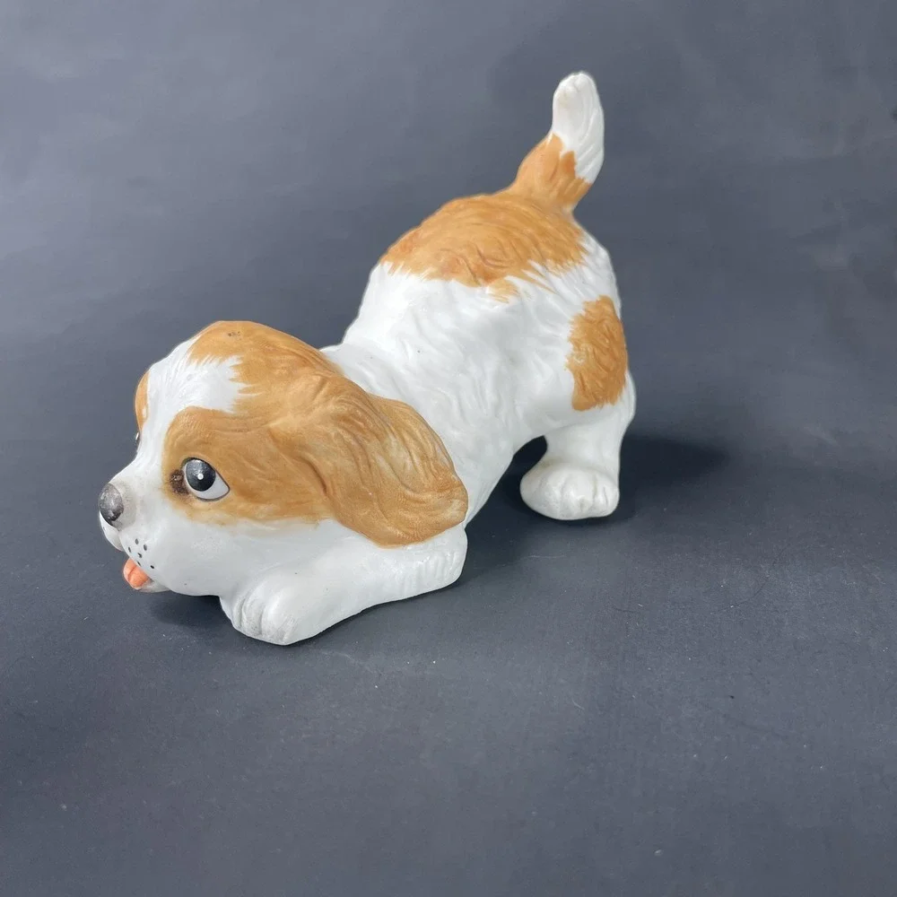 Vintage HOMCO 1407 Spaniel Puppy Hand Painted Porcelain Figurine‎ Brown & White